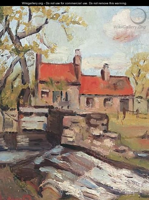 Red Roofs By A Weir - George Leslie Hunter