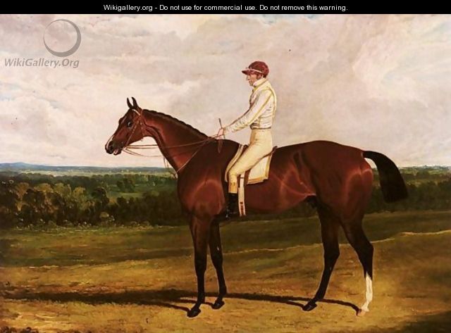 Spaniel, A Bay Racehorse With William Wheatley Up, In A Landscape - John Frederick Herring Snr