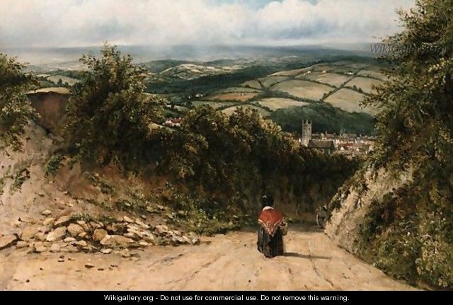 Landscape With Distant Village And A Figure On A Path In The Foreground - Frederick Waters Watts