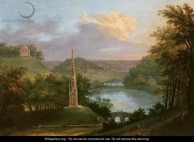 View Of The Park At Stourhead With Figures By The Monument - Copplestone Warre Bamfylde