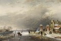 A Winter Landscape With Figures On A Frozen Waterway 2 - Charles Henri Leickert