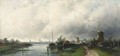 A Summer Landscape With Windmills Along A Waterway - Charles Henri Leickert