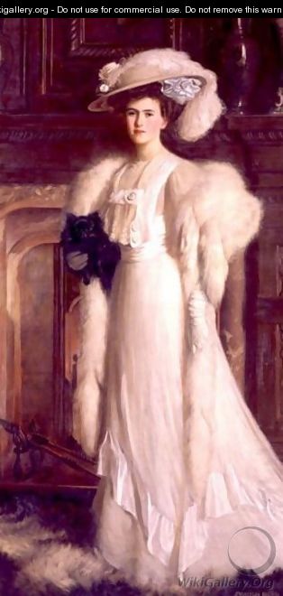Portrait Of Gladys Grace Holding A Pomeranian - John Harrison Dutton