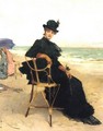A Lady Seated On The Beach - Francisco Miralles Galup
