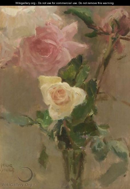 A Flower Still Life With A Pink And Yellow Rose - Isaac Israels