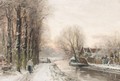 A Winter Landscape With A Figure Near A Stream - Louis Apol