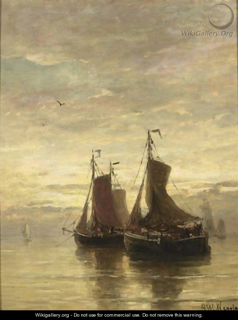 Anchored Fishingboats At Dusk - Hendrik Willem Mesdag
