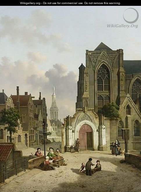 Street Vendors In Front Of A Church - Jan Hendrik Verheyen