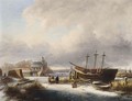 Winter Landscape With Figures By A Boat - Johannes Petrus van Velzen