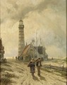 Fishermen On The Beach Near The Lighthouse, Ijmuiden - Johannes Hermann Barend Koekkoek