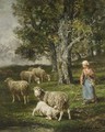 A Shepherdess With Her Flock 3 - Charles Émile Jacque