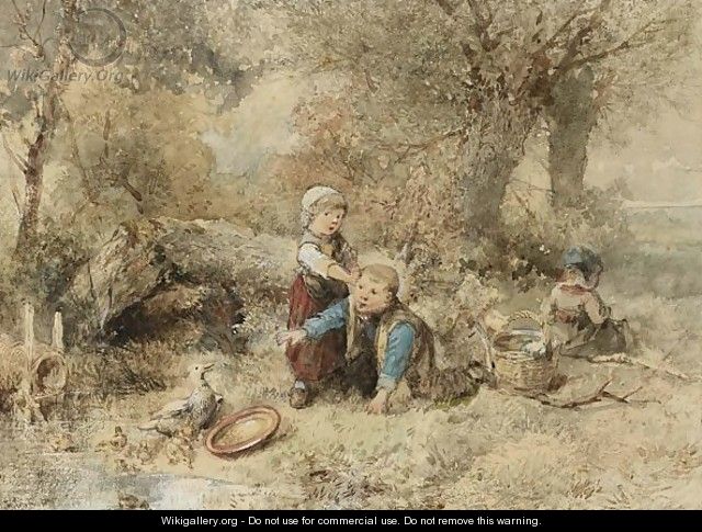 Children Feeding The Ducks - Jan Mari Henri Ten Kate