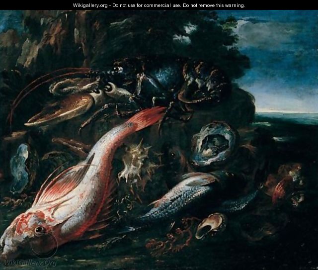 Still Life Of Salt Water Fish, Shellfish, And A Lobster - (after) Nicola Maria Recco