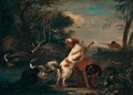 River Landscape With A Huntsman Shooting Duck, Spaniels And Other Dogs In The Foreground - Adriaen de Gryef
