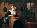A Tavern Interior With A Lady Eating A Bowl Of Soup, Other Figures By A Window Beyond - Richard Brakenburgh