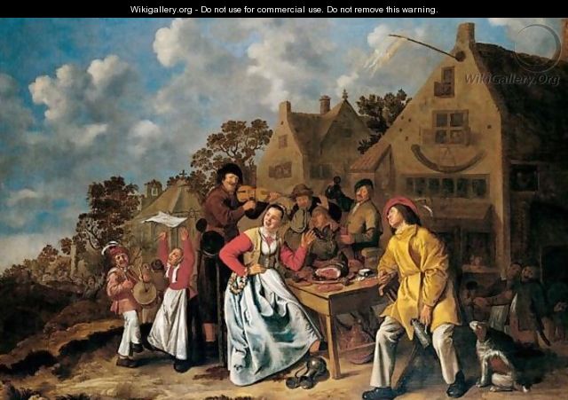 Peasants Feasting And Playing Music Outside A Tavern - Jan Miense Molenaer