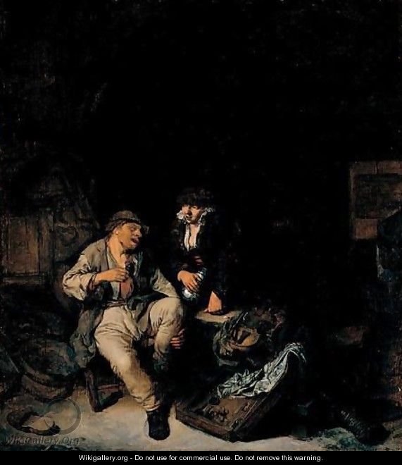 Tavern Interior With Peasants Drinking And Playing Backgammon - Cornelis (Pietersz.) Bega