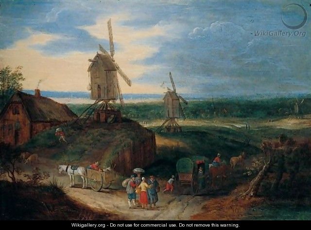 An Open Landscape With Travellers Conversing Before A Windmill - (after) Jan The Elder Brueghel
