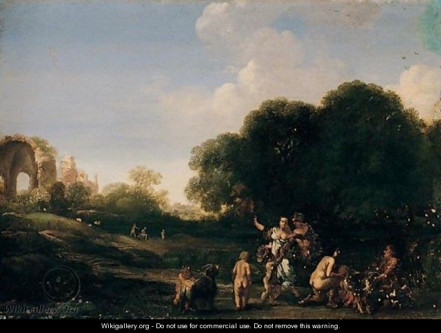 Classical Landscape With Nymphs, And The Goat Amalthea Being Suckled By The Infant Jupiter With The Temple Of Minerva Medica Beyond - (after) Bartholomeus Breenbergh