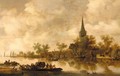 An Estuary Landscape With A Ferryboat And A Church Beyond - (after) Jan Van Goyen