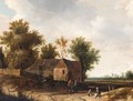 A Landscape With Figures Resting Before A Barn - Roelof Jansz. Van Vries