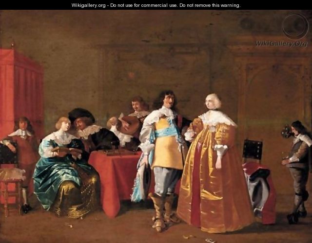 An Elegant Company Drinking And Playing Backgammon In An Interior - (after) Anthonie Palamedesz. (Stevaerts, Stevens)