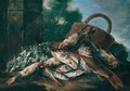 Still Life Of Fish, A Wicker Basket And Celeriac In A River Landscape - (after) Nicola Maria Recco