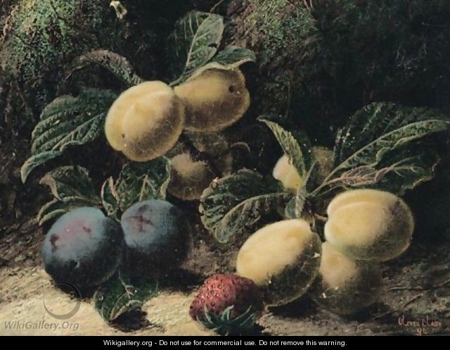 Still Life Of Plums And A Strawberry - Oliver Clare