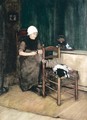 Interior Scene With Woman Knitting - Arina Hugenholtz