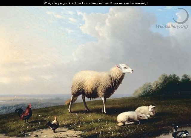 Sheep And Fowl On A Hilltop - Franz van Severdonck