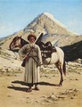 Portrait Of A Cossack By His Horse - Richard Karlovich Zommer