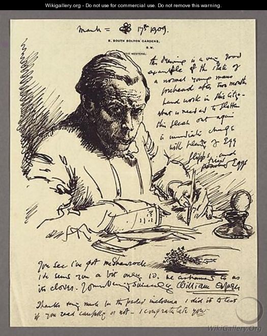 An Illustrated Letter To Mrs St George With Self-Portrait Writing - Sir William Newenham Montague Orpen