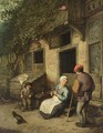 A Man And A Woman Conversing Outside A House, A Boy Playing With A Hoop Nearby - (after) Adriaen Jansz. Van Ostade