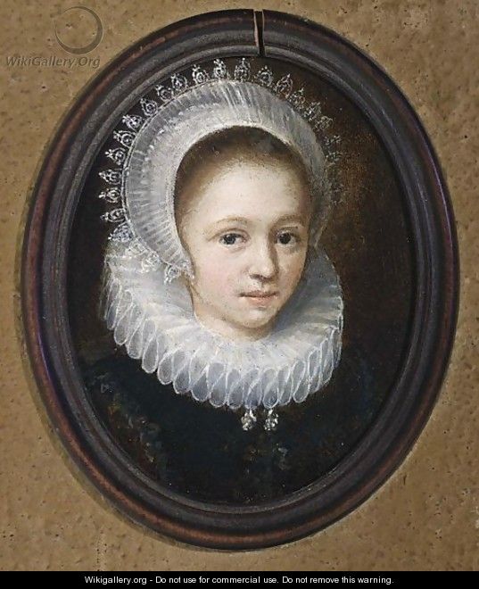 A Portrait Of A Young Girl, Head And Shoulders, Wearing A Black Dress With A White Lace Collar And An Elaborate Lace Headdress - (after) Jan Anthonisz. Van Ravesteijn