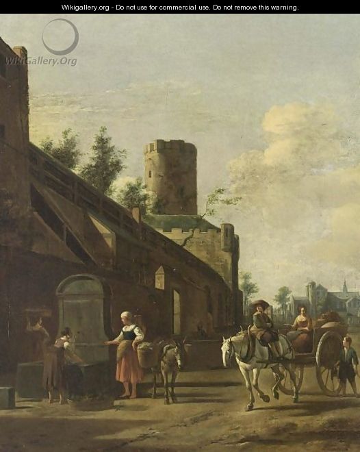 Peasants At A Fountain By The City Wall Of Cologne With A View Of The Church Of St. Pantaleon