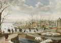 A Winter Landscape With Skaters On A Frozen River Near A Village And Figures On A Bridge - (after) Antoni Verstralen (van Stralen)