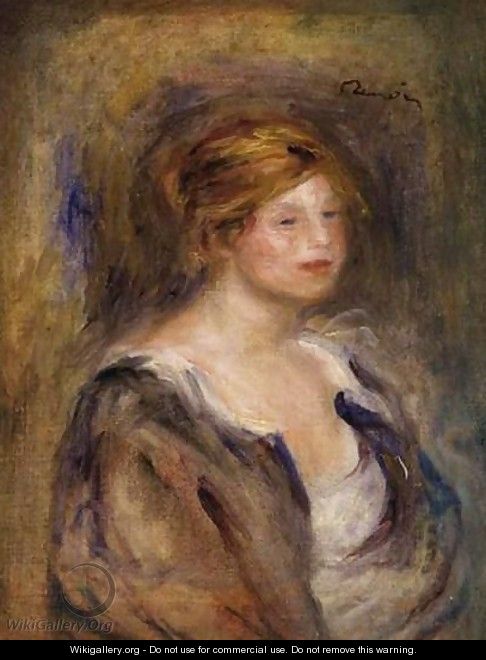 Jeune Fille En Bleu (Tete De Femme Blonde) - Pierre Auguste Renoir