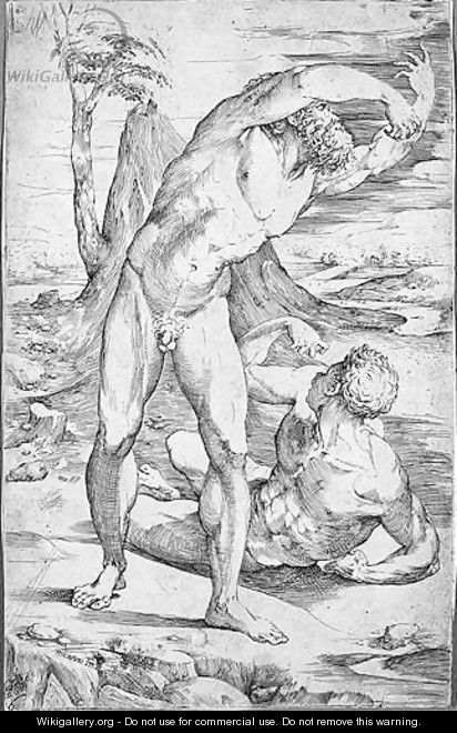 Two Male Nudes In A Landscape - Domenico Beccafumi