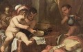 Putti With Musical Instruments, And A Putto Playing Flute, All Gathered Around A Table - Genoese School