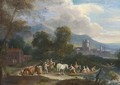 A River Landscape With Figures And Horses In A Ferry - Flemish School