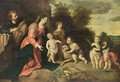 The Holy Family With St. John The Baptist, An Angel And Putti In A Landscape, A Fruit Still Life In The Foreground - (after) Pieter Van Avont