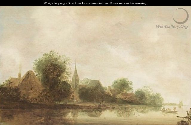 A River Landscape With Rowing Boats Near A Village And A Church - (after) Wouter Knyff