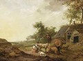 A Landscape With A Maid Milking A Sheep, A Shepherd Watching With Sheep And Cows, A Farm Nearby - Hendrik Mommers