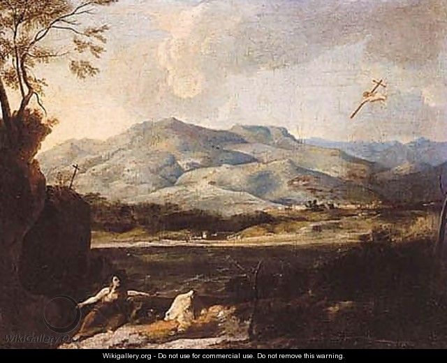 River Landscape With The Penitent Magdalene - (after) Francesco Cozza