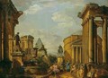 A Capriccio Of Roman Monuments With Saint Peter Preaching - Giovanni Paolo Panini