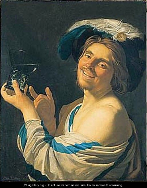 A Merry Toper Holding A Wine Glass - (after) Honthorst, Gerrit van