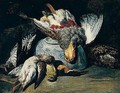 Still Life Of A Partridge, Hawk, Snipe, Goldfinch And Kingfisher, Together With An Upturned Blue And White Porcelain Bowl - Peeter Boel