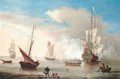 An English Man O' War Firing To Port And Starboard - English School