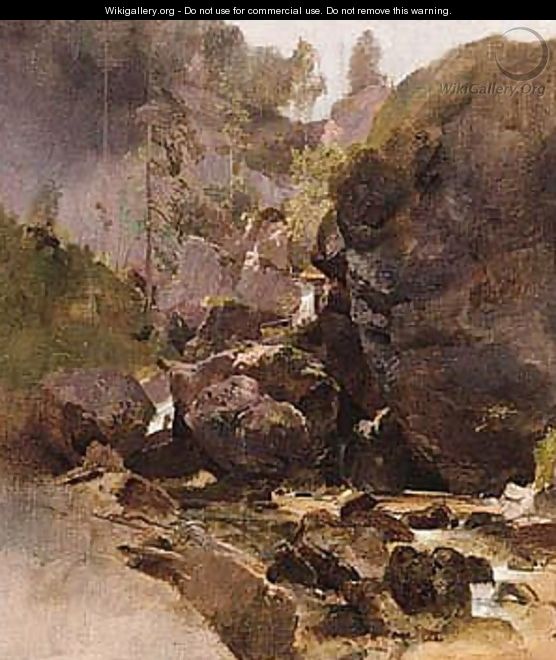 Mountainous Landscape With A Bridge Over A Stream - French School