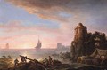Coastal Landscape At Sunset With Fishermen, Ruins Beyond - (after) Loutherbourg, Philippe de